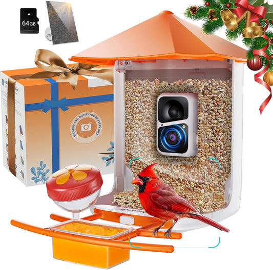 Bird Feeder with Camera, 5 DIY Add-ons & 64GB Card Record Bird Video Bird House for Outside, 2.4G WiFi Bird Feeder Camera Wireless Outdoor House-Bird Watching Gifts